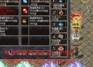 热血传奇英雄合击sf中如何快速提升英雄合击技能等级? 热血传奇英雄合击sf中如何快速提升英雄合击技能等级?