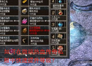 如何在微端热血传奇私服中快速提升等级? 如何在微端热血传奇私服中快速提升等级?